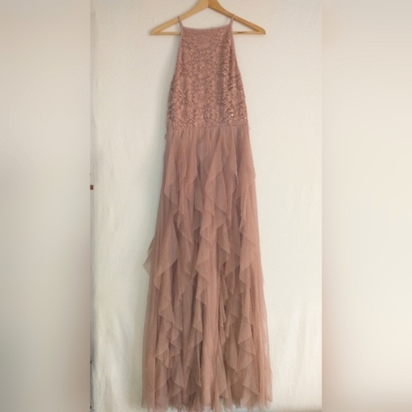 Prom Dress Wedding Dress Pink Long Ruffle Flowy Sparkle Glam Size Large - Picture 1 of 6